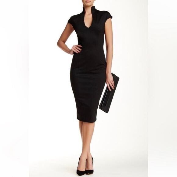 Alexia Admor Black Split Neck Shealth Midi‎ Dress Size XS - Picture 1 of 10